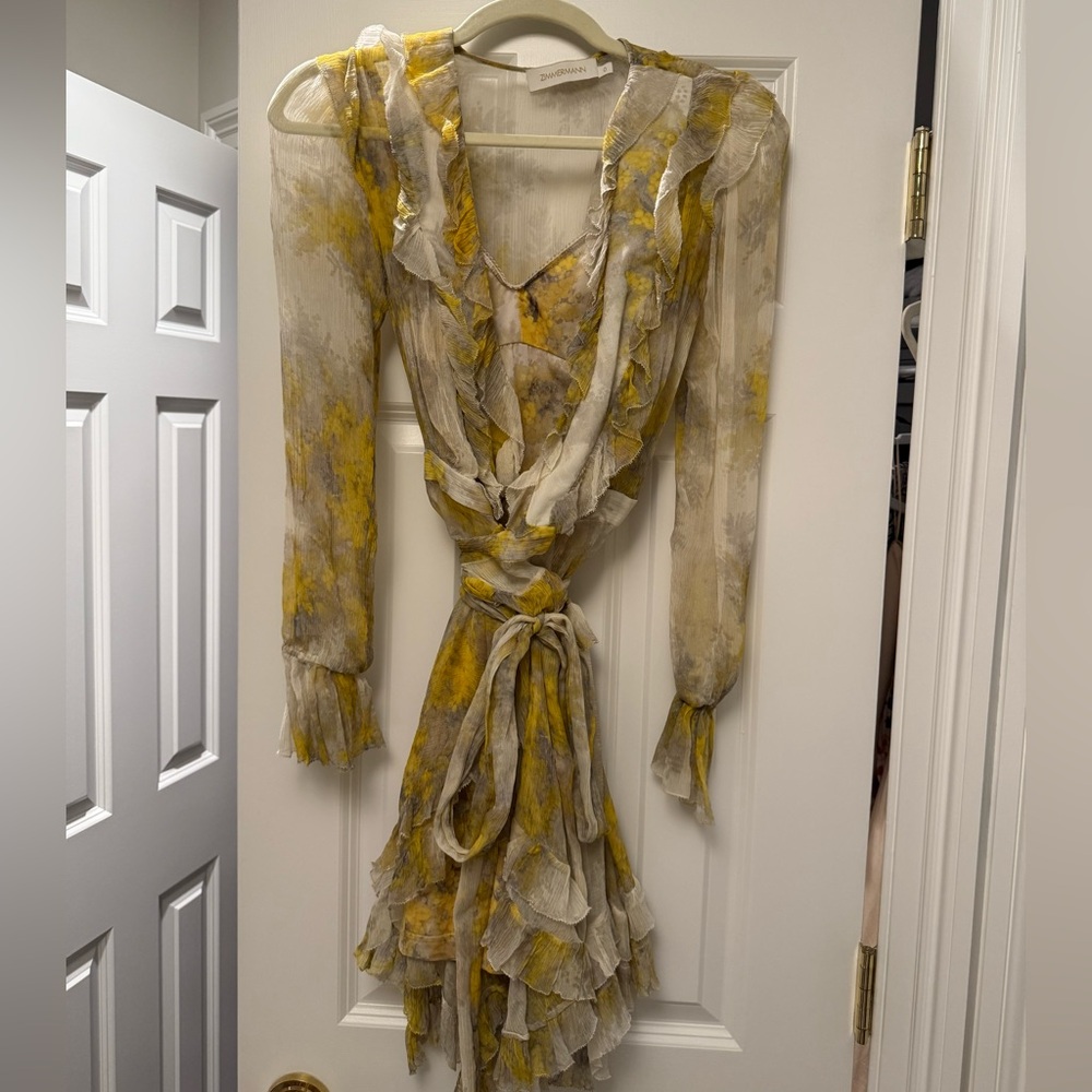 Zimmermann Yellow and Gray Floral Long Sleeve Dress